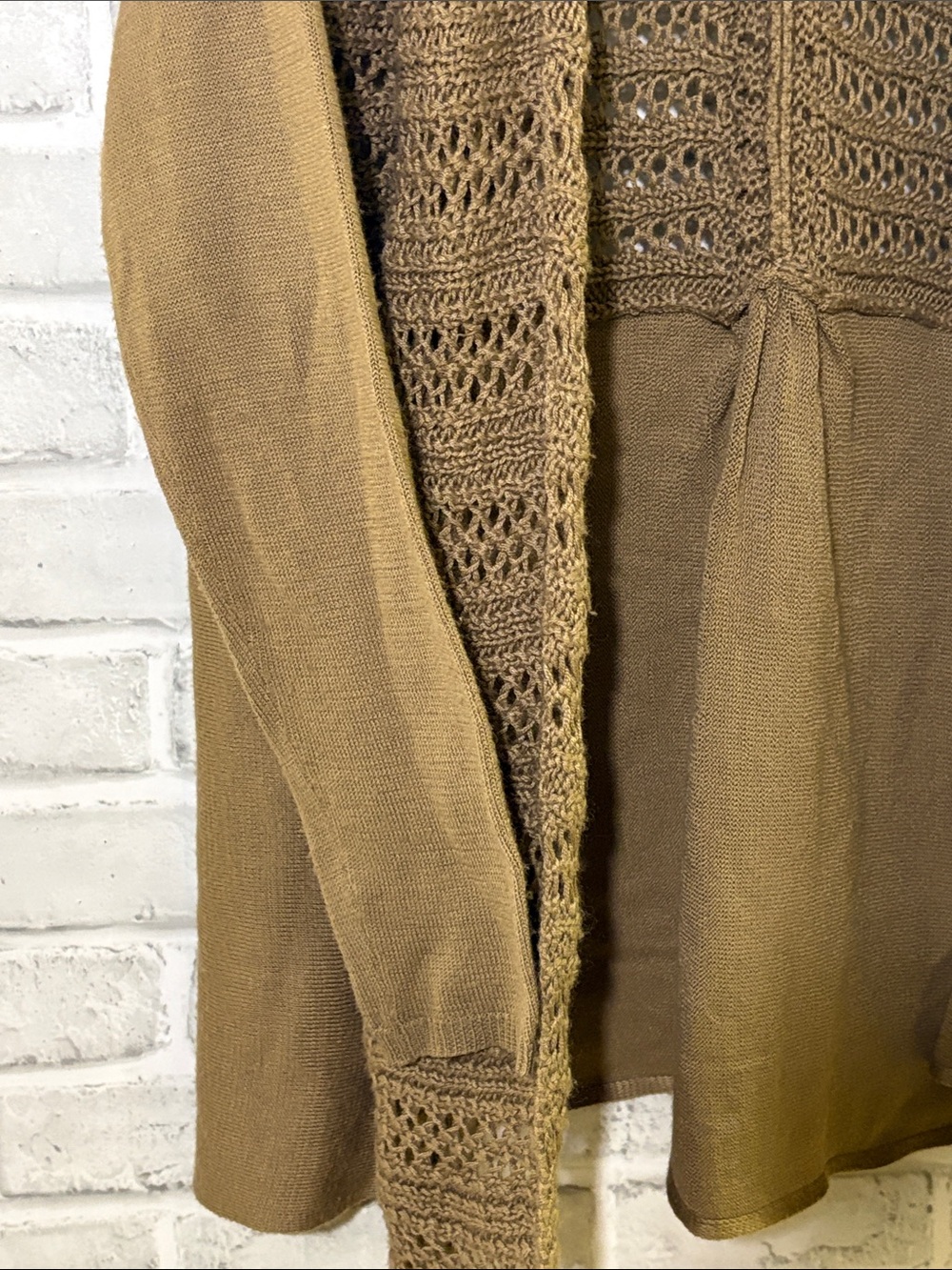 Joe Fresh Crochet Open-Front Long Cardigan Sweater - Brown, medium - Picture 4 of 7
